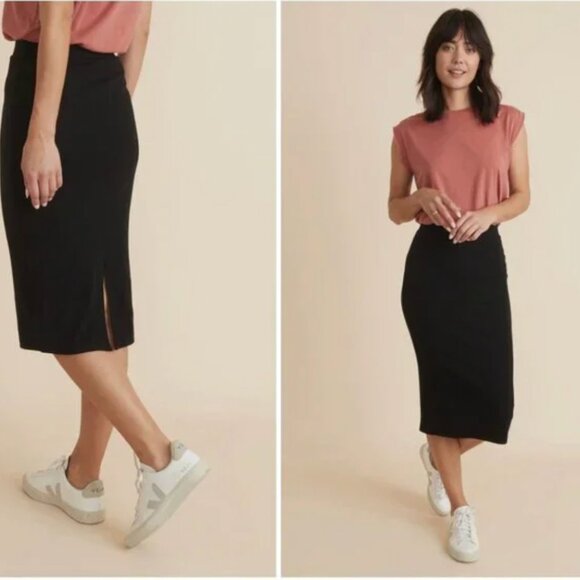 Marine Layer Lexi Classic Black Pencil Midi Robbed Skirt Size Medium - Picture 2 of 7